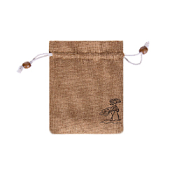 Мешочек из искусственного льна с орнаментом 15х12 см, песочный